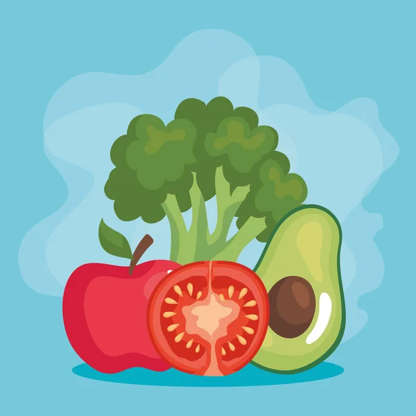 Apple tomato avocado and broccoli vector design — Stock Vector