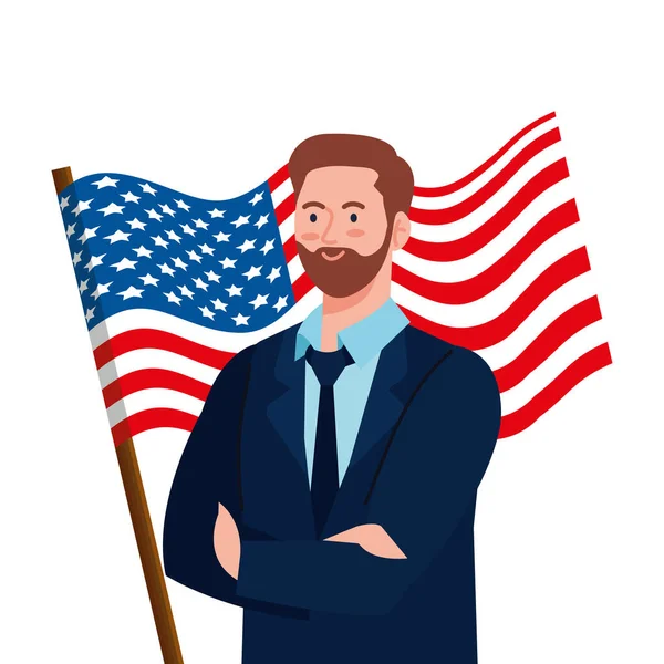 Uomo d'affari con progettazione vettoriale bandiera USA — Vettoriale Stock