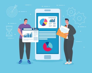 Akıllı telefon ve web sitesi vektör tasarımlı adamlar