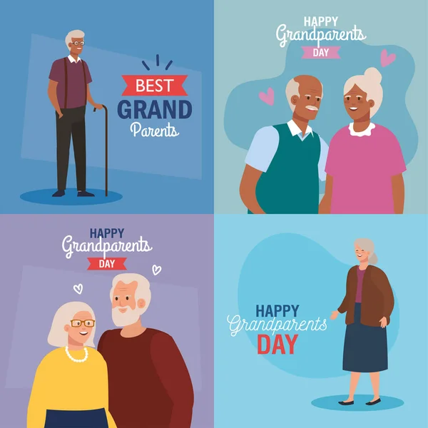 Grootmoeders en grootvaders op gelukkige grootouders dag vector ontwerp — Stockvector