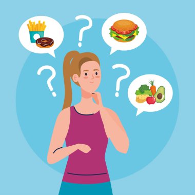 Kadın vektör tasarımında ne yiyeceğini düşünüyor