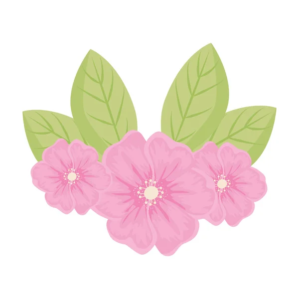 Ροζ λουλούδια με σχέδια διάνυσμα φύλλων — Διανυσματικό Αρχείο