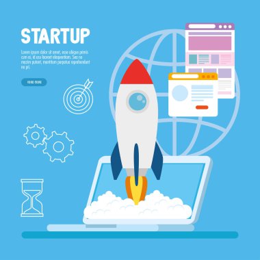 dizüstü bilgisayarda roket ve web siteleri vektör tasarımı