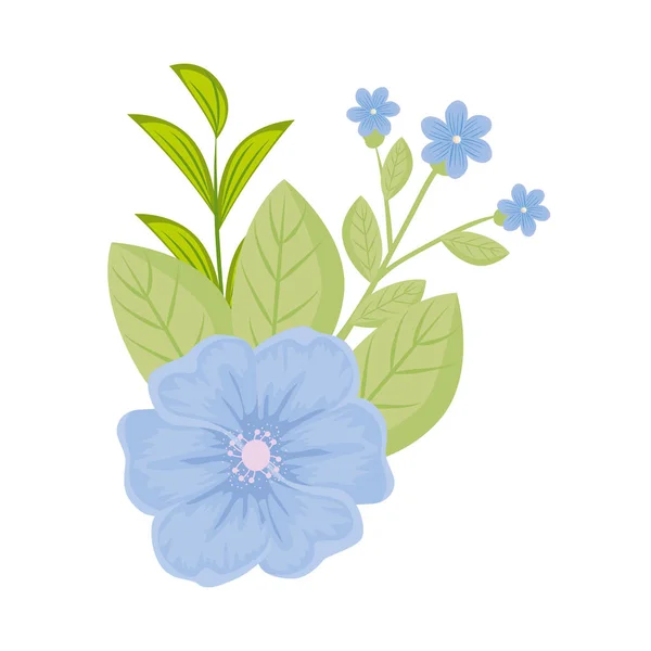 Голубые цветы с векторным дизайном листьев — стоковый вектор