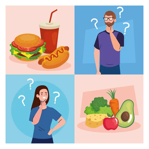 Man and woman thinking what to eat vector design — Stock Vector