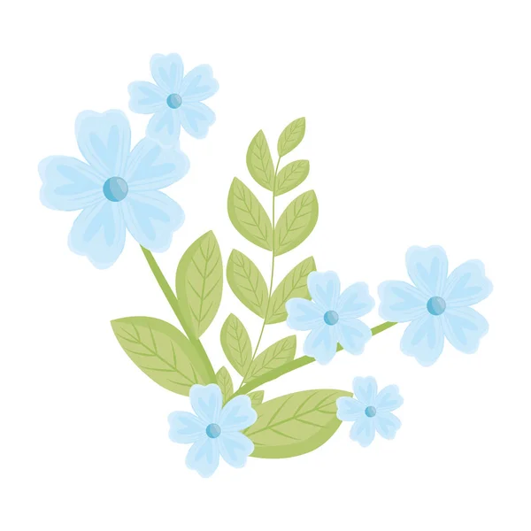 Flores azuis com folhas design vetorial — Vetor de Stock