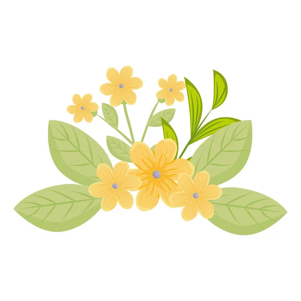Yellow flowers with leaves vector design — Stock Vector