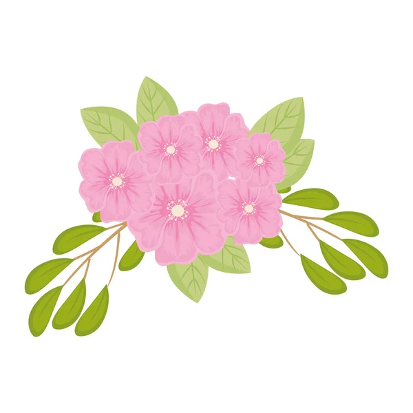 Fiori rosa con disegno vettoriale foglie — Vettoriale Stock