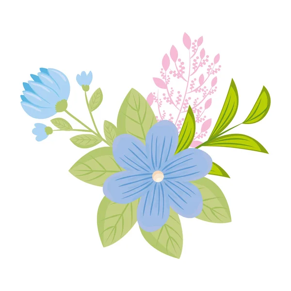 Flores azuis com folhas design vetorial — Vetor de Stock