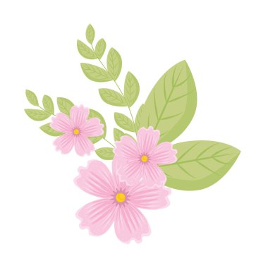 Yaprak vektör tasarımlı pembe çiçekler