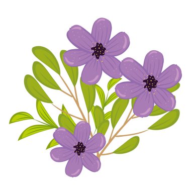 Yaprak vektör tasarımlı mor çiçekler