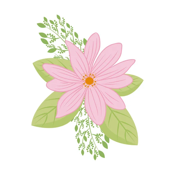 Yaprak vektör tasarımlı pembe çiçek — Stok Vektör