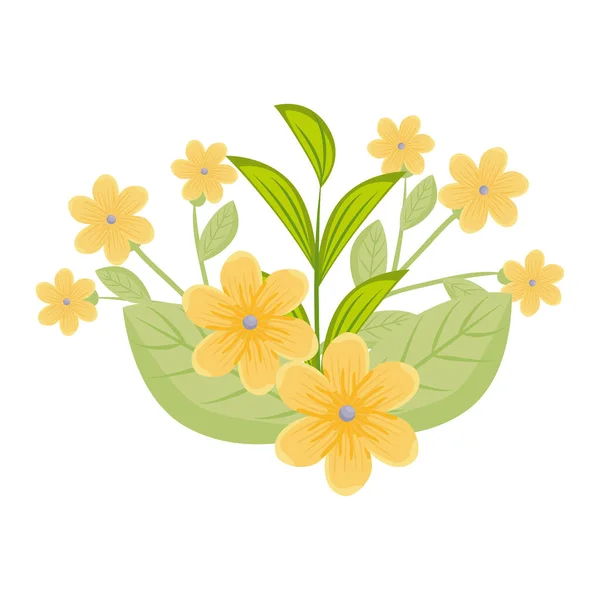 Gelbe Blüten mit Blättern Vektor-Design — Stockvektor