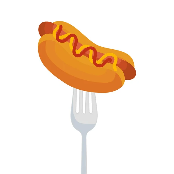 Hot dog isolato sulla progettazione vettoriale della forcella — Vettoriale Stock