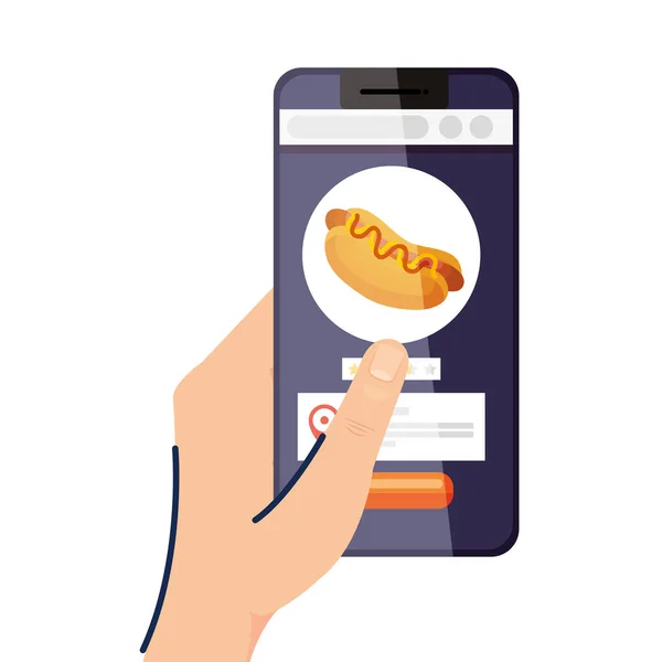 Handheld smartphone met hot dog vector design — Stockvector