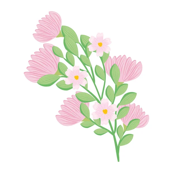 Flores brancas e rosa com design de vetor de folhas — Vetor de Stock