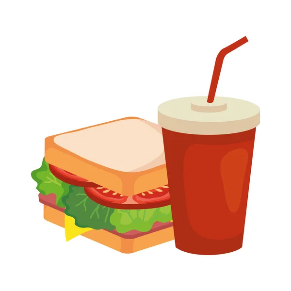 サンドイッチとソーダマグカップのベクトルデザイン — ストックベクタ