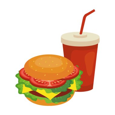 İzole edilmiş hamburger ve soda bardağı vektör tasarımı