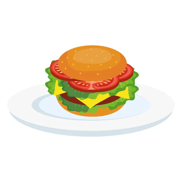 Isolated hamburger on plate vector design — Stock Vector