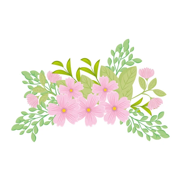Růžové květy s listy vektor design — Stockový vektor