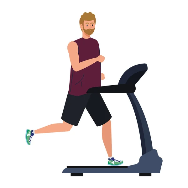 Sport, man running on treadmill, sport person at the electrical training machine — Stock Vector