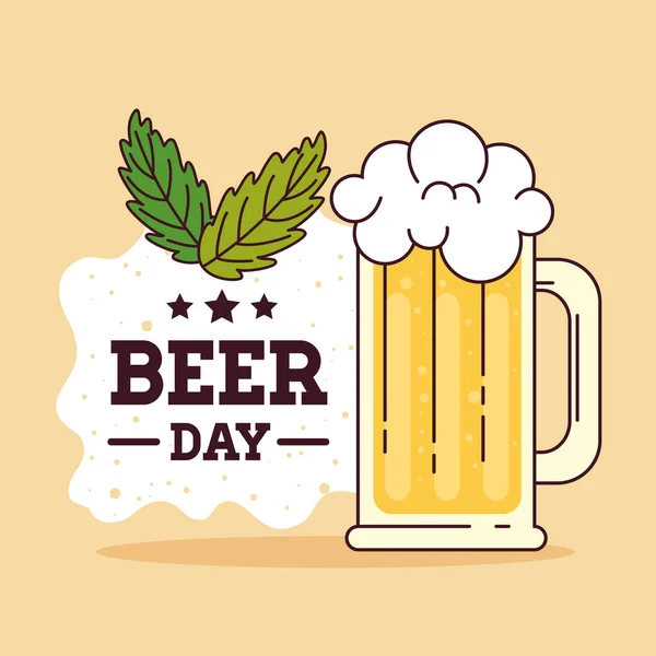 Διεθνής ημέρα μπύρας, Αύγουστος, με ποτήρι κούπα ποτό μπύρας — Διανυσματικό Αρχείο
