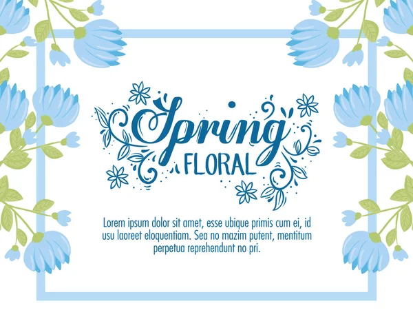 Invitación de boda con flores azules y hojas de diseño vectorial — Vector de stock