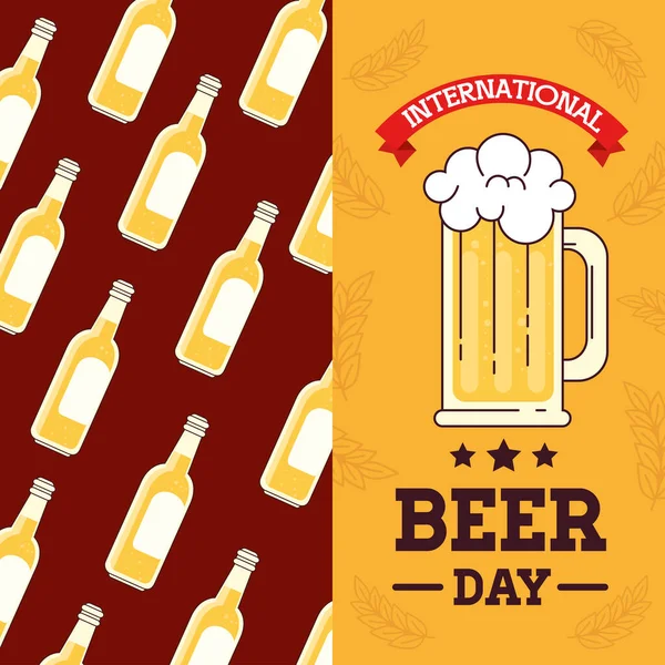 Διεθνής ημέρα μπύρας, Αύγουστος, κούπα και μπουκάλια μπύρας — Διανυσματικό Αρχείο