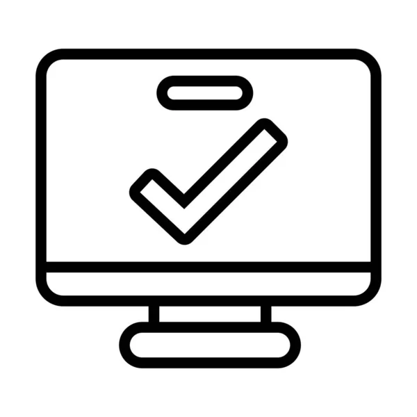 Desktop computer with check symbol line icon — стоковый вектор