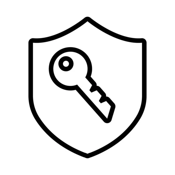 Štít zabezpečen ikonou stylu čáry klíče — Stockový vektor
