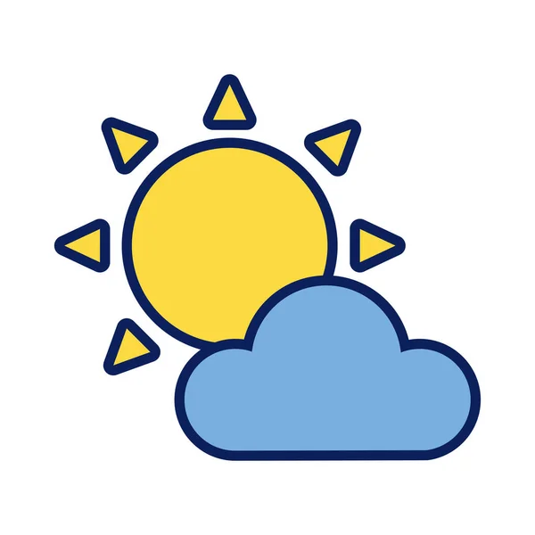 Nuvem e sol linha e ícone de estilo de preenchimento — Vetor de Stock