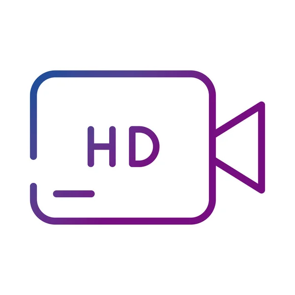 Appareil d'enregistrement de caméra vidéo avec mot hd gradient icône de style — Image vectorielle