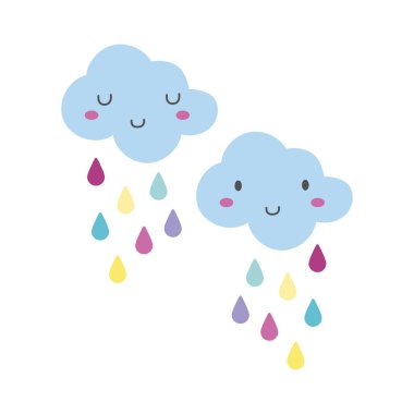 Bulutlu yağmurlu kawaii el çizimi simgesi