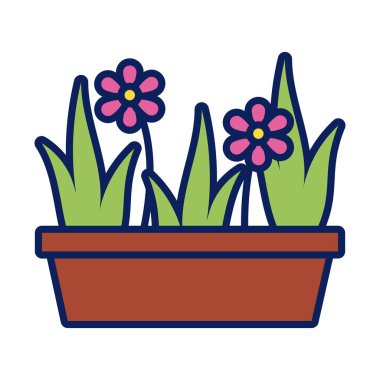 Seramik saksı hattında çiçek yetiştirme bitkisi ve biçim simgesi