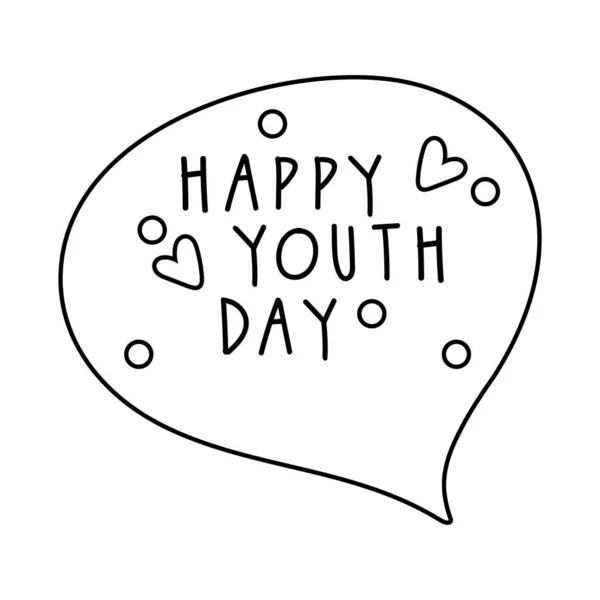 Felice giornata della gioventù lettering in stile linea di bolla discorso — Vettoriale Stock