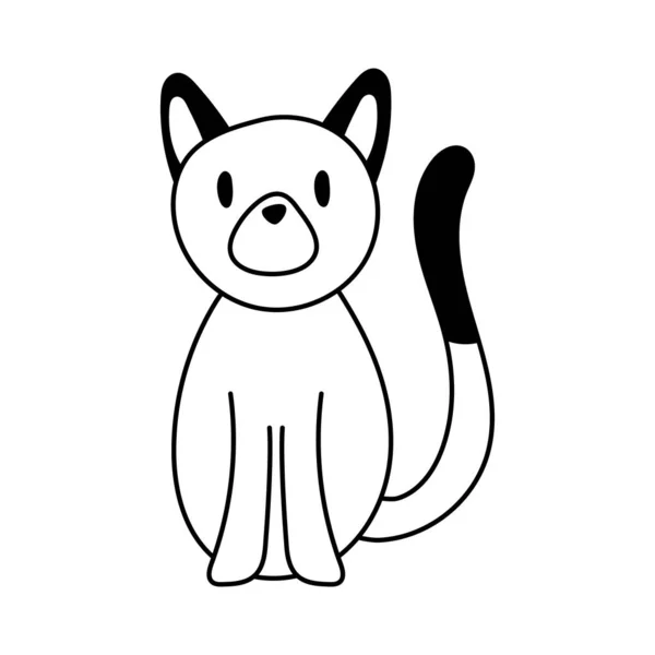Lindo gato pequeño mascota línea estilo icono — Vector de stock