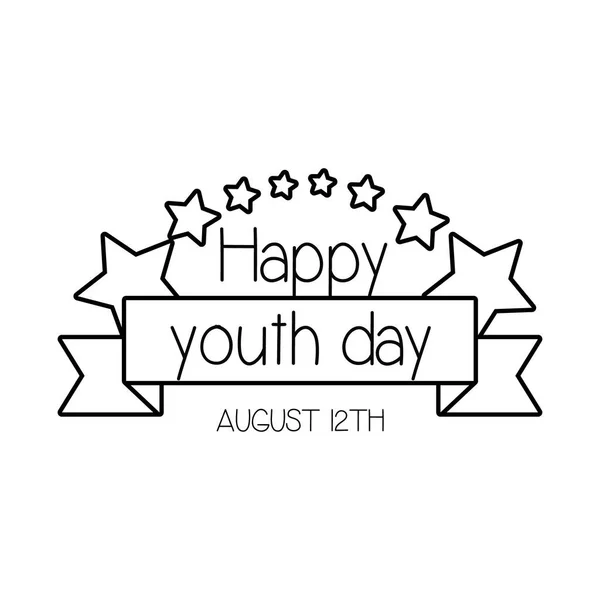 Letras feliz día de la juventud con el estilo de línea de marco de cinta — Archivo Imágenes Vectoriales