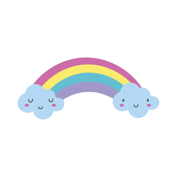 Schattige wolken en regenboog kawaii hand te trekken stijl pictogram — Stockvector
