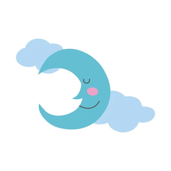 Maan en wolken karakter hand tekenen stijl pictogram — Stockvector