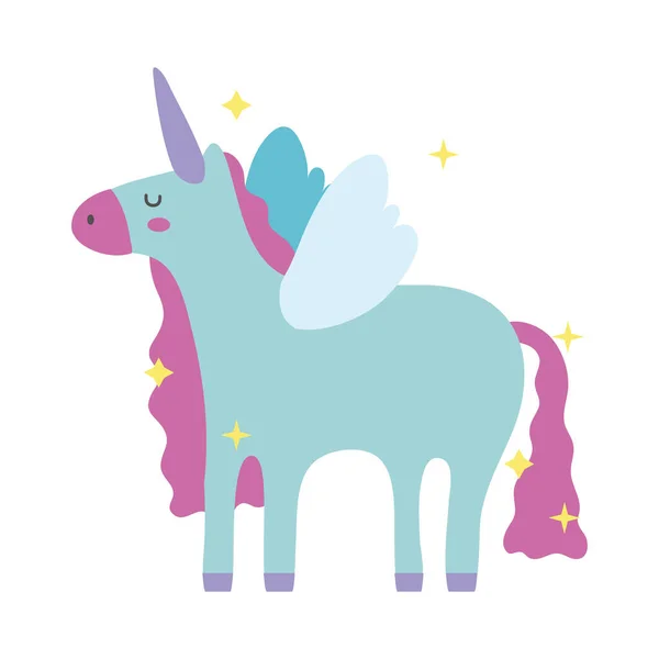 Lindo unicornio con estrellas magia caballo mano dibujar icono de estilo — Archivo Imágenes Vectoriales