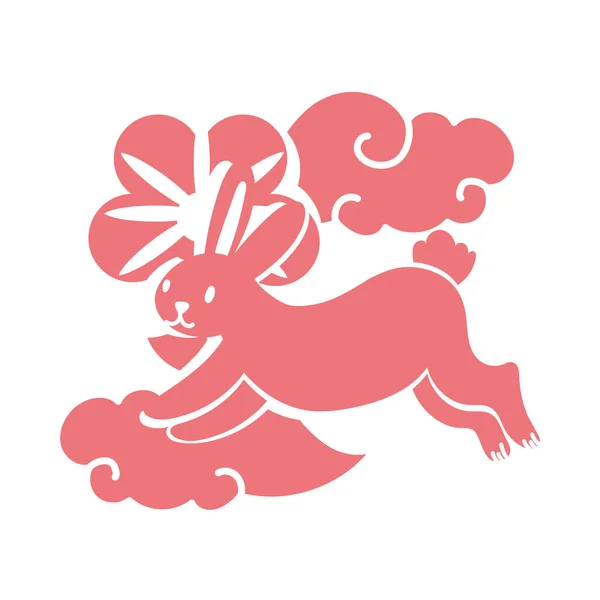 Карточка фестиваля середины осени с иконой в стиле кроличьей линии — стоковый вектор
