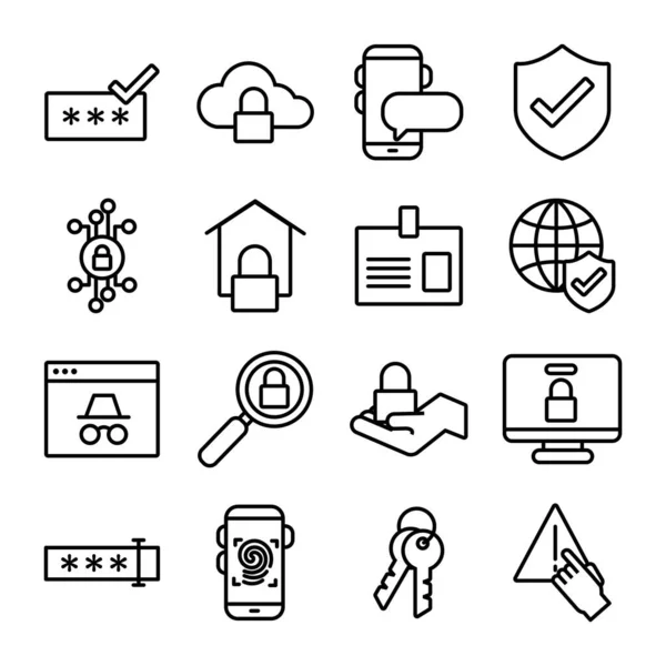Paquete de iconos de conjunto de seguridad de datos — Vector de stock