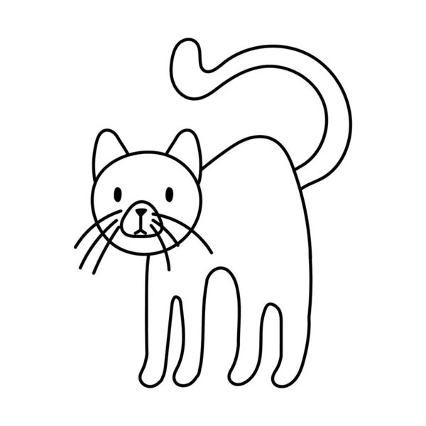 Lindo gato pequeño mascota línea estilo icono — Vector de stock