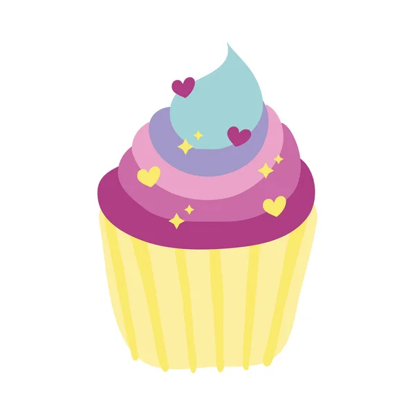 Dulce cupcake con corazones barcos mano dibujar estilo — Vector de stock