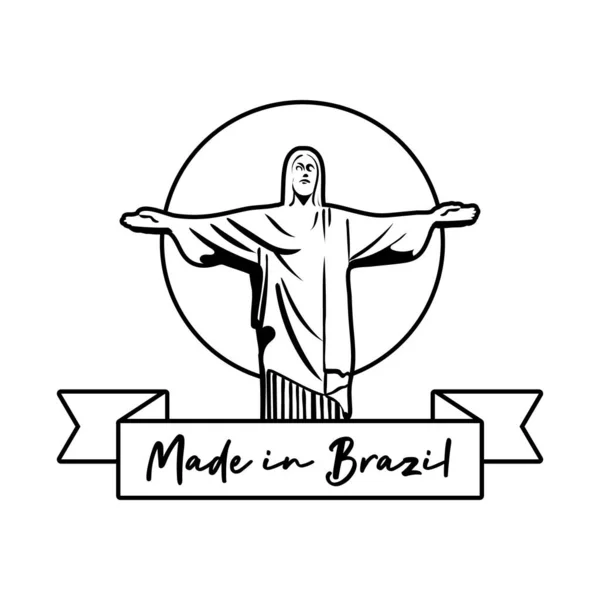 Realizzato in banner brasiliano con corcovade cristo — Vettoriale Stock