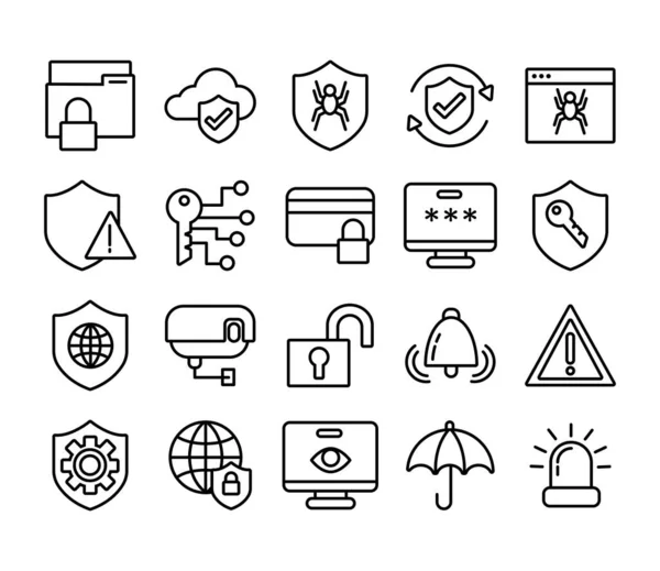 Paquete de iconos de conjunto de seguridad de datos — Archivo Imágenes Vectoriales