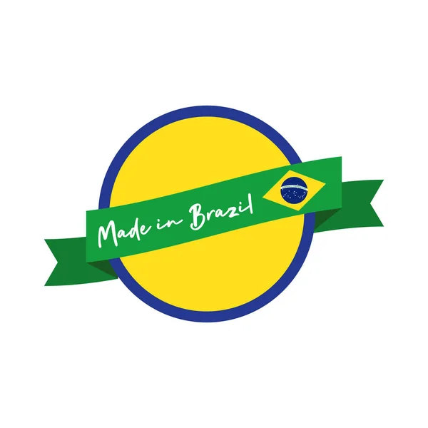 Feita no brasil bandeira com bandeira e fita — Vetor de Stock