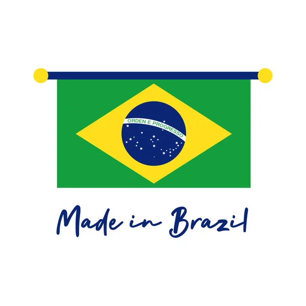 Fabriqué en bannière brésilienne avec drapeau suspendu — Image vectorielle