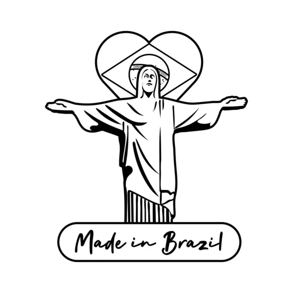 Realizzato in banner brasiliano con corcovade cristo — Vettoriale Stock