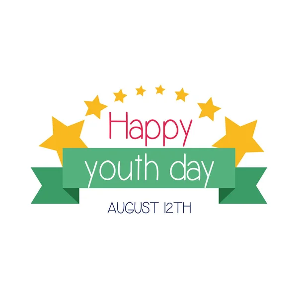 Letras feliz día de la juventud con marco de cinta estilo plano — Vector de stock